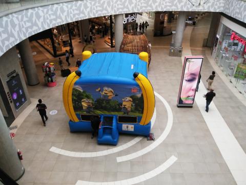 Mall Oxigeno 2nd Floor Looking Down on the Second Floor near we entered the mall.  Notice that they inflated the Kid's play Houses.  The morning they were just laying flat on the floor.