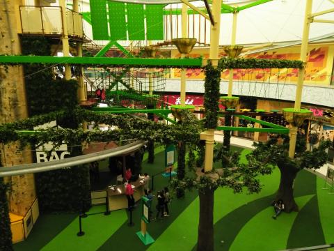 Mall Oxigeno Looking from the 3rd Floor at the Rock Climb and Swing area base.