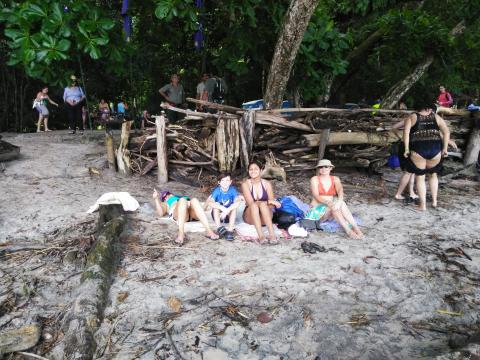 Marjorie Soto, Nicole Soto, Isaac Soto and Marilyn Soto on the Pacific Ocean Beach Area Located at Parque Nacional Manuel Antonio Park Costa Rica