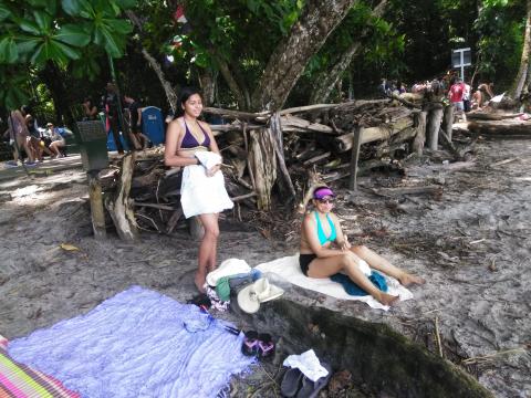 Nicole Soto and Marilyn Soto on the Pacific Ocean Beach Area Located at Parque Nacional Manuel Antonio Park Costa Rica